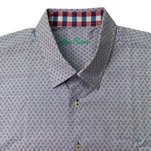 Alan Flusser Mens XXL Button Up Shirt Nautical Sailor Anchor Short Sleeve